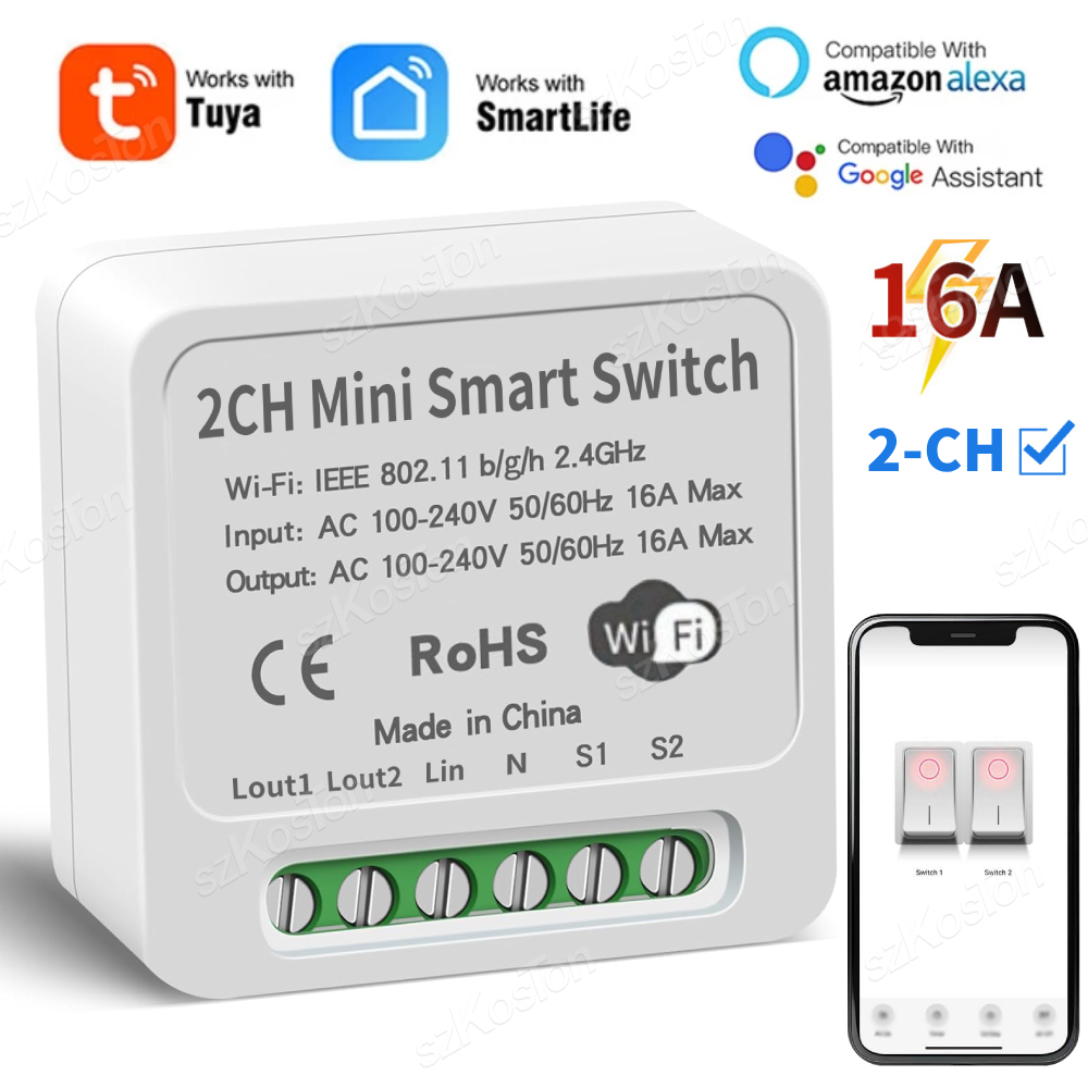 Smart Home Lighting Control - 16A Tuya WiFi สมาร์ทโมดูลสวิทช์สมาร์ท 2CH MiNi