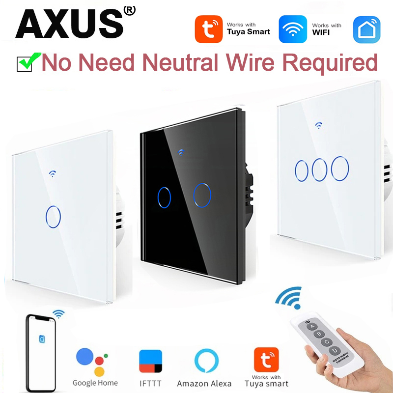 Smart Home Certification - AXUS EU WiFi สวิตช์ไฟอัจฉริยะไม่มีสายไฟแบบเป็นกลาง สวิตช์สัมผัส RF433
