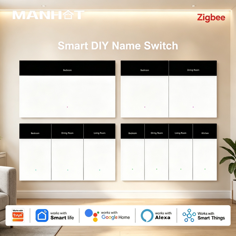 Smart Home Lighting Control - สวิตช์ไฟติดผนังอัจฉริยะ MANHOT Zigbee แบบ DIY ตั้งชื่อได้